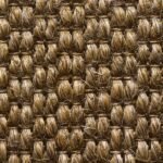 Detailed texture of a tightly woven natural fiber rug with thick, vertical loops in a warm, earthy bronze and brown color palette.