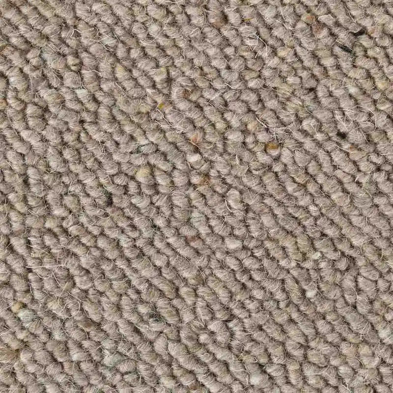 Natural taupe berber wool carpet with dense pebble loop texture